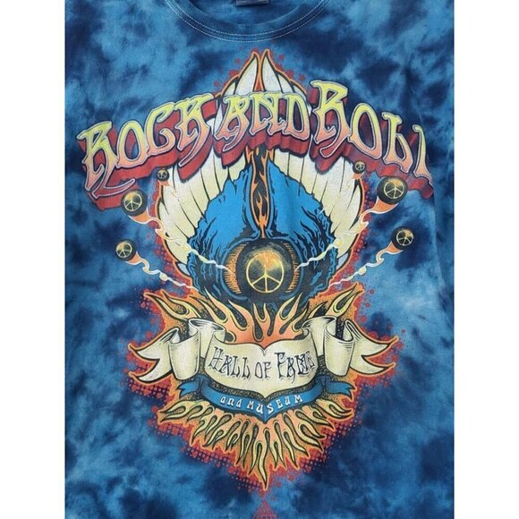 VTG Y2K Rock And Roll Mens T Shirt Medium Blue Tie Dye Short Sleeve Grunge - Picture 2 of 7